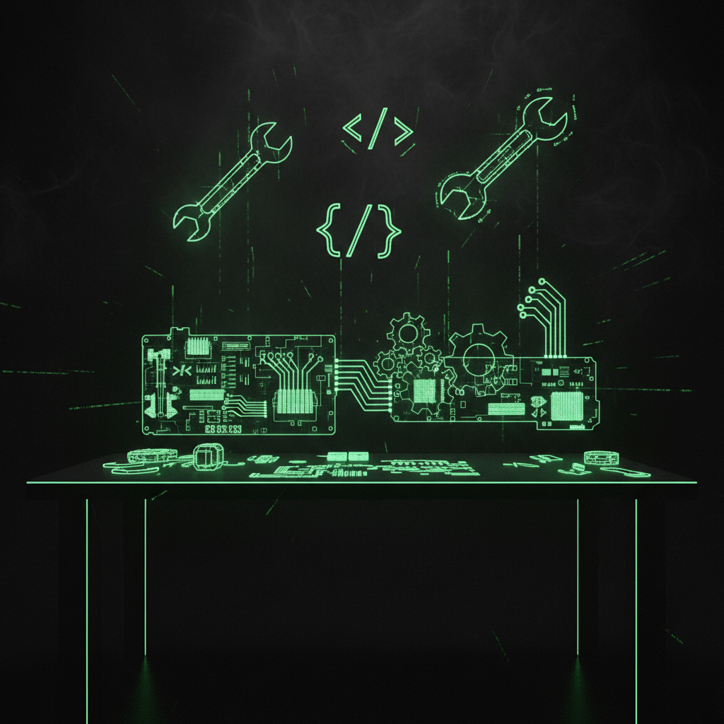 Custom tools and code on a dark screen