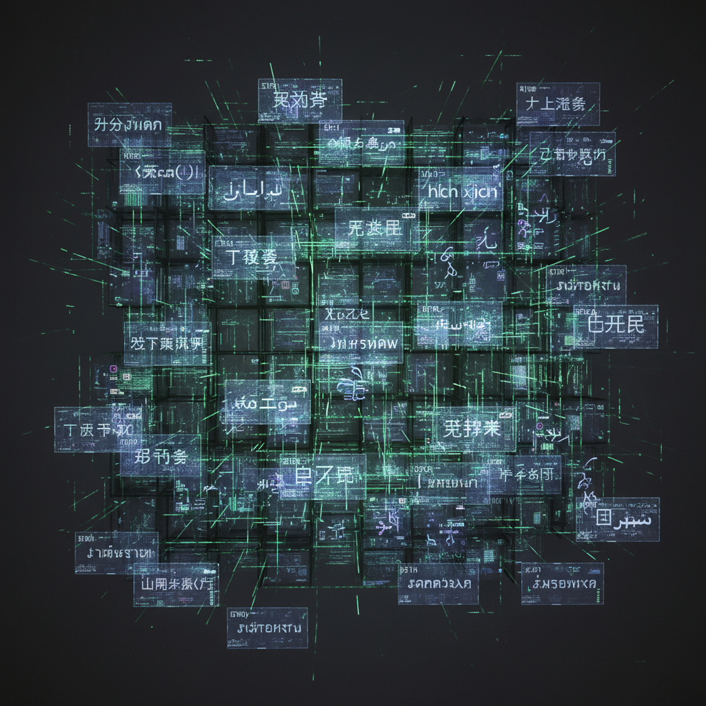 Multiple language content flowing across screens