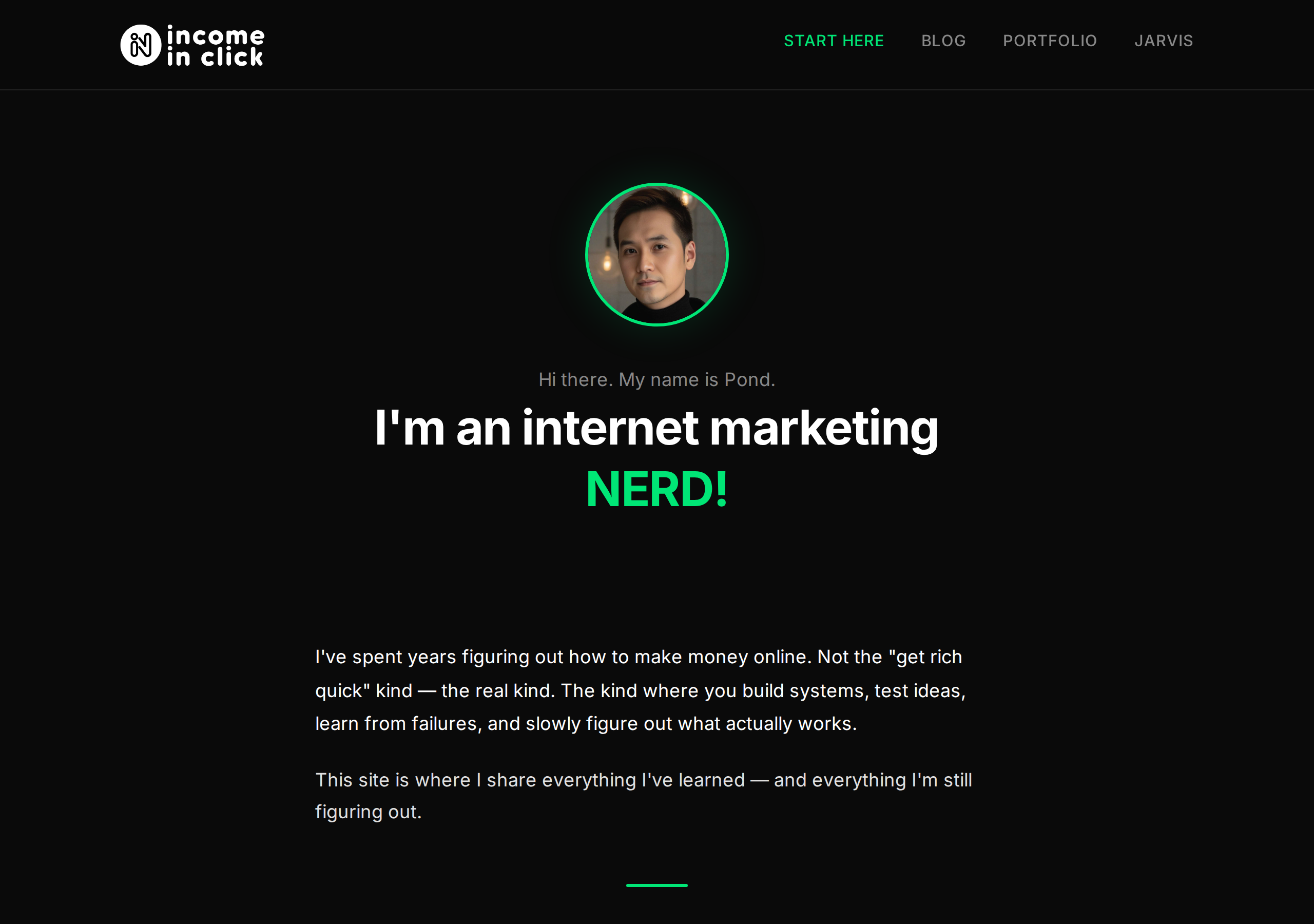 incomeinclick.com website with dark theme and automated blog pipeline